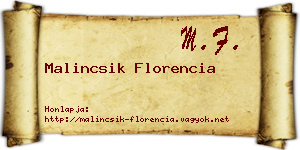 Malincsik Florencia névjegykártya
